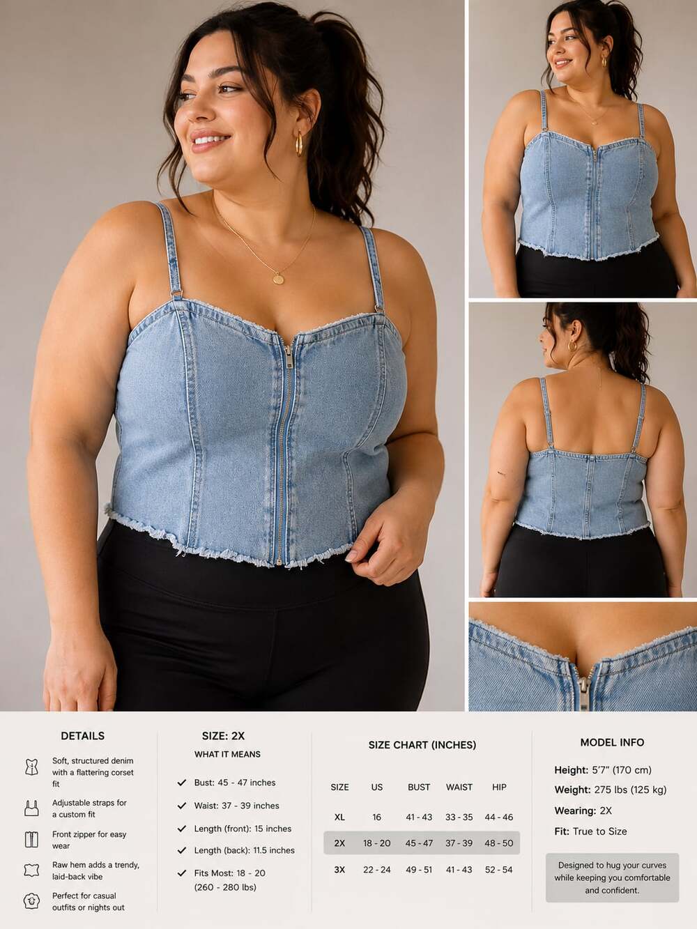 Fashion Nova Zayla Denim Corset Top Womens 2X Plus Size NWT Bustier Blue